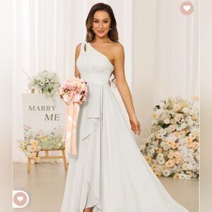 White One-Shoulder Ruffle Formal Wedding Prom Evening Gown Size 8-10 Corset back